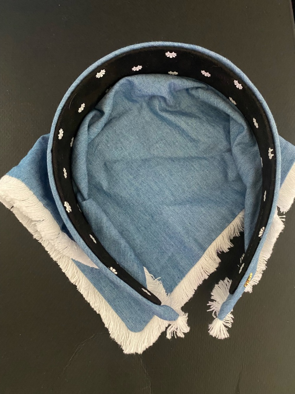 Lele Sadoughi LIGHT DENIM JACKIE CHAMBRAY HANDKERCHIEF HEADBAND + lace headband - Picture 6 of 11